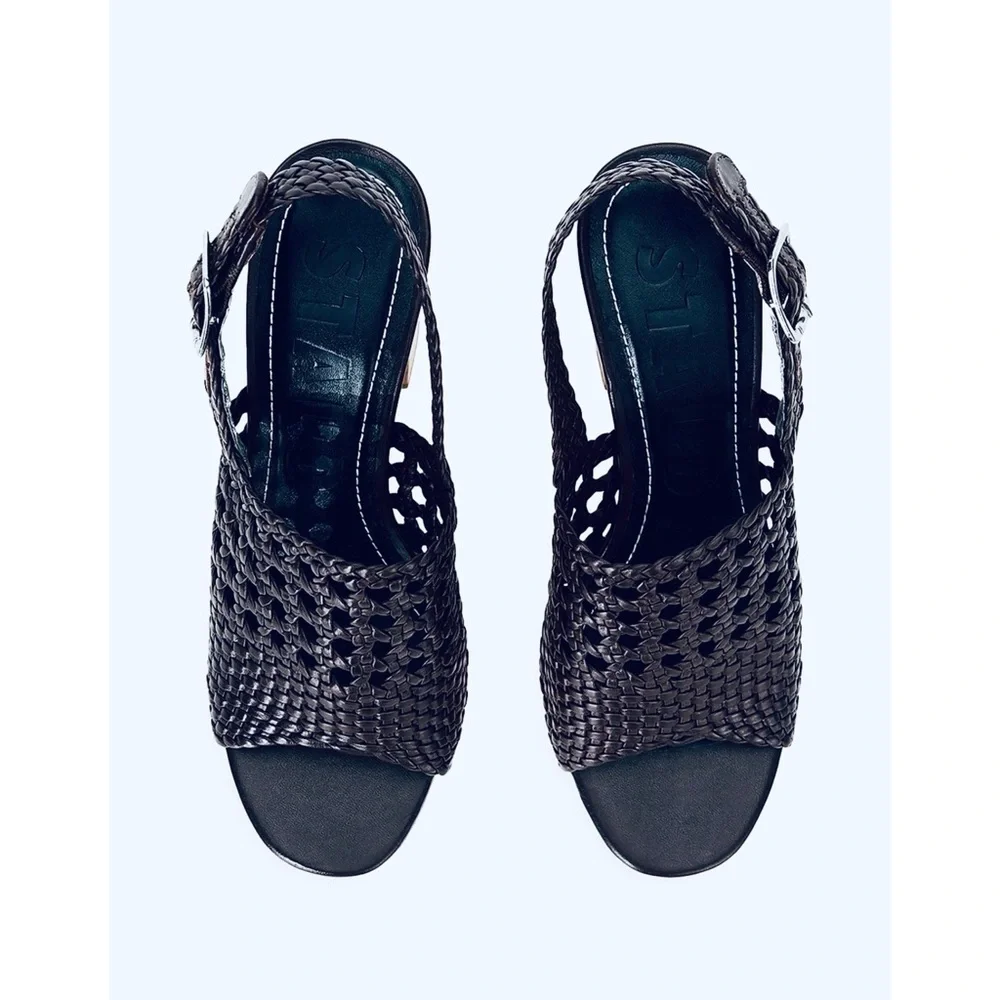 STAUD Black leather Woven Platform Sandals size 8 - Picture 3 of 11